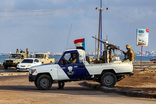 Security forces deploy near Aden International Airport in Yemen's southern city on April 14, 2023 [SALEH AL-OBEIDI/AFP via Getty Images]