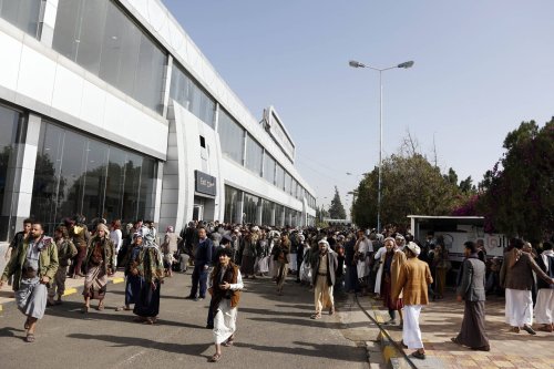 People seen at the Sanaa International Airport in Yemen on April 14, 2023 [Mohammed Hamoud/Anadolu Agency]