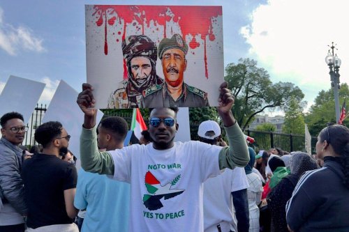 Activists demonstrate in front of the White House, calling on the US to intervene to stop the fighting in Sudan, in Washington, DC, on April 29, 2023 [DANIEL SLIM/AFP via Getty Images]