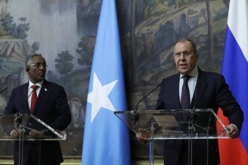 Russian Foreign Minister Sergei Lavrov and his Somalia's counterpart Abshir Omar Jama (Huruse) hold a joint press conference following their talks in Moscow on May 26, 2023 [MAXIM SHIPENKOV/POOL/AFP via Getty Images]