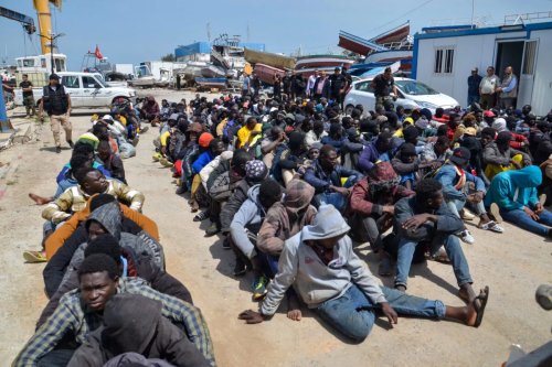 Irregular migrants during an operation carried out by the Tunisian National Guard against African irregular migrants who want to reach Europe illegally via the Mediterranean Sea on June 08, 2023 in Sfax, Tunisia [Hasan Mrad/DeFodi Images via Getty Images]