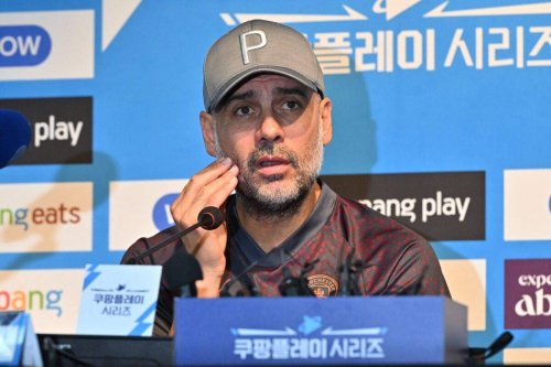Manchester City's head coach Pep Guardiola in Seoul on July 29, 2023 [JUNG YEON-JE/AFP via Getty Images]