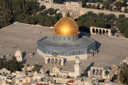 An aerial view shows Jerusalem's Al-Aqsa mosque compound, Islam's third holiest shrine, with the Dome of the Rock in the center [GALI TIBBON/AFP via Getty Images]