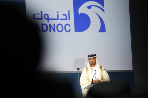 UAE Minister of State and ADNOC Group CEO, Sultan Ahmed al-Jaber, speaks during the Abu Dhabi International Petroleum Exhibion and Conference (ADIPEC) on November 13, 2017 [KARIM SAHIB/AFP via Getty Images]