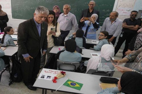 The Brazilian Ambassador and Head of the Representative Office of Brazil to the State of Palestine, Francisco Mauro Holland, visits Jenin Camp in July 2023 [WAFA]