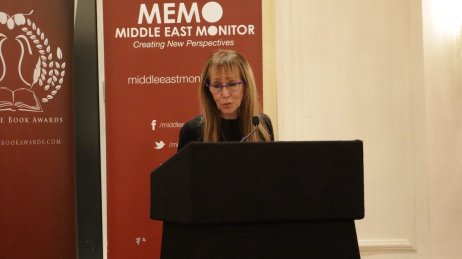 Dr Sara Roy gives a keynote address at the Palestine Book Awards 2022 on 4 November 2022 [Sulaiman Lkaderi/Middle East Monitor]