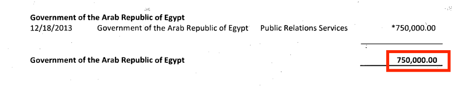 Part of the Egyptian government payments to The Glover Park Group for its services from October to December 2013. Source: US Department of Justice website [sasapost.com]